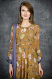 LARK BROWN FLORAL PRINTED PAKISTANI DESIGNER SUIT - Asian Party Wear