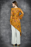 AMBERGLOW MUSTARD FLORAL PRINTED SIDE SLIT CUT SUIT - Asian Party Wear