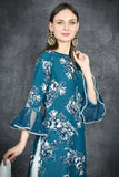 MOSAIC BLUE CHIFFON PRINTED SHIRT & GHARARA PANT SUIT - Asian Party Wear