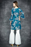 MOSAIC BLUE CHIFFON PRINTED SHIRT & GHARARA PANT SUIT - Asian Party Wear