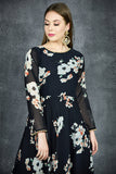 Black Floral Printed Flow Suit - Asian Party Wear