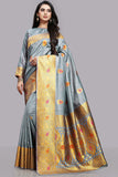 FADED DENIM EASTERN STYLE INDIAN ETHNIC BANARASI SAREE - Asian Party Wear