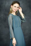 Mosaic Blue Straight Cut Kurti & Capri Suit Set - Asian Party Wear