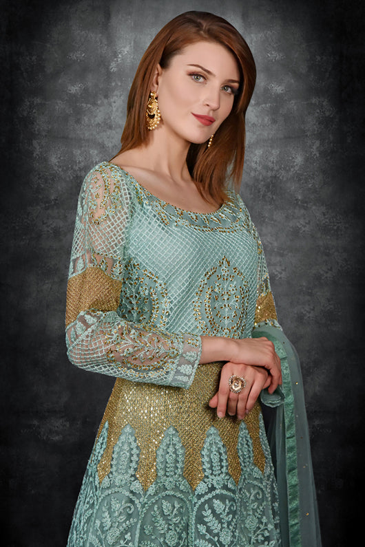 Biscay Green Wedding Anarkali Readymade Suit Biscay Green Wedding Anarkali Readymade Suit