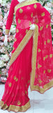 FLAME SCARLET RED GEORGETTE FABRIC PARTY WEAR SAREE - Asian Party Wear