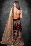 Peach Nougat & Wine Embroidered & Embellished Readymade Lehenga - Asian Party Wear