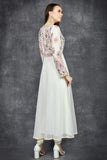 BRILLIANT WHITE FLORAL PRINTED FLOW DRESS - Asian Party Wear