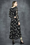 JET BLACK FLORAL PRINTED FLOW CIRCULAR DRESS - Asian Party Wear