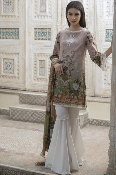 DUSTY BROWN PRINTED READY MADE PAKISTANI SUIT - Asian Party Wear