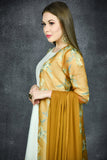 CREAM & MUSTARD FRONT OPEN FLORAL PRINTED JACKET SUIT - Asian Party Wear