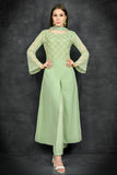 Pista Green Ethnic Slit Style Circular Suit - Asian Party Wear