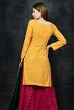 Saffron & Magenta Desi Sharara & Short Kurti Suit - Asian Party Wear