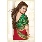 ZKH16356 Red With Green Kasheesh Sheesha Designer Saree - Asian Party Wear