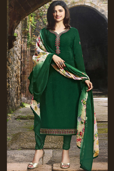 Eden Green Autumn Winter Indian Stylish Churidaar Suit - Asian Party Wear