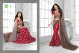 16442 Red With Grey Vinay Sheesha Star Walk Saree - Asian Party Wear