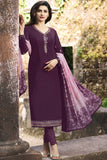 PURPLE READY TO WEAR INDIAN CHUIRDAAR SUIT WITH PRINTED DUPATTA - Asian Party Wear