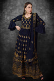 NAVY BLAZER BLUE ANARKALI FROCK STYLE DRESS - Asian Party Wear