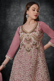 Rose Tan Embroidered Frock & Gharara Suit - Asian Party Wear