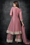 Rose Tan Embroidered Frock & Gharara Suit - Asian Party Wear