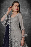 Grey Heavy Embroidered Pakistani Wedding Gharara Suit - Asian Party Wear