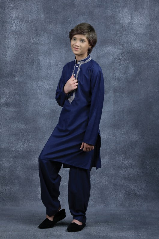 Navy Blue Pakistani Boys Kurta Shalwar Kids Suit1