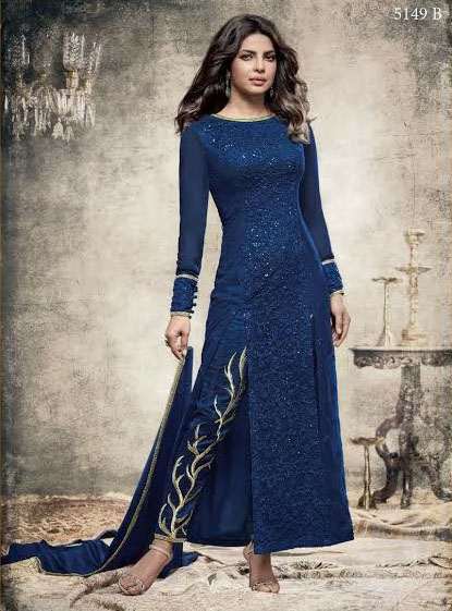 H5149B -BLUE HEROINE PRIYANKA CHOPRA HIT SALWAR KAMEEZ - Asian Party Wear