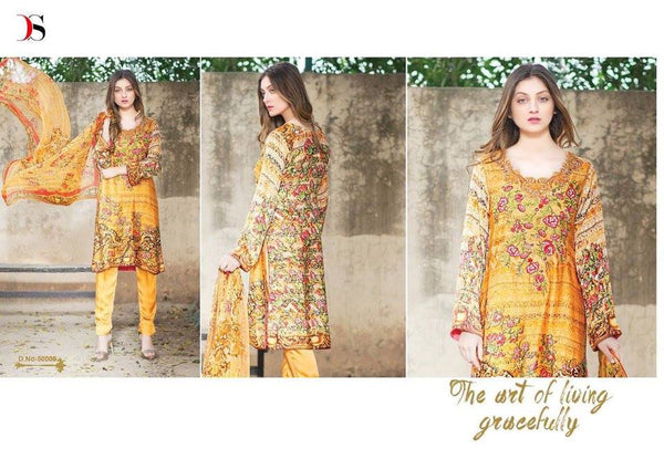 50005 YELLOW DEEPSY FLORENT PAKISTANI STYLE PURE COTTON SALWAR KAMEEZ - Asian Party Wear