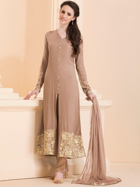 FAWN CLASSIC LONG LENGTH SLIT STYLE READY MADE DRESS - Asian Party Wear