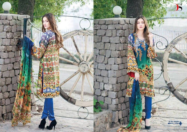 50001 LAPIS BLUE DEEPSY FLORENT PAKISTANI STYLE PURE COTTON SALWAR KAMEEZ - Asian Party Wear