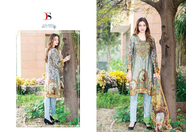 50004 GREEN DEEPSY FLORENT PAKISTANI STYLE PURE COTTON SALWAR KAMEEZ - Asian Party Wear