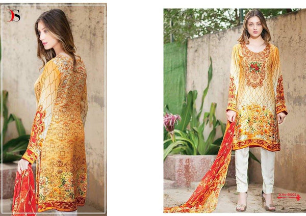 50003 YELLOW DEEPSY FLORENT PAKISTANI STYLE PURE COTTON SALWAR KAMEEZ - Asian Party Wear