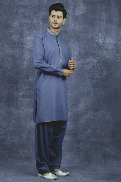 Dark Grey Mens Kurta Shalwar Suit Pakistani Formal Wear - Asian Party Wear