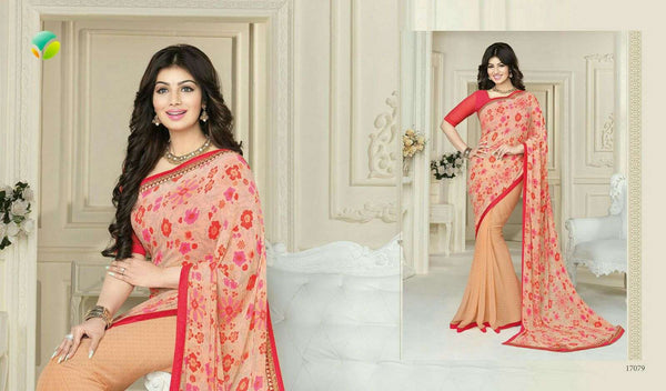 17079 ORANGE FLORAL PRINTED AYESHA TAKIA “SHEESHA STAR WALK” GEORGETTE SEMI STITCHED SAREE - Asian Party Wear