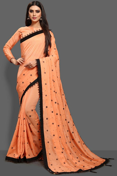 ORANGE PEEL BLACK BORDER READY TO WEAR SAREE - Asian Party Wear