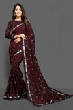 CHOCO BROWN INDIAN DESIGNER READYMADE SAREE - Asian Party Wear