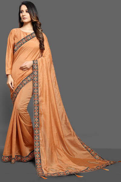 ORANGE PEEL ETHNIC DESIGNER SAREE - Asian Party Wear