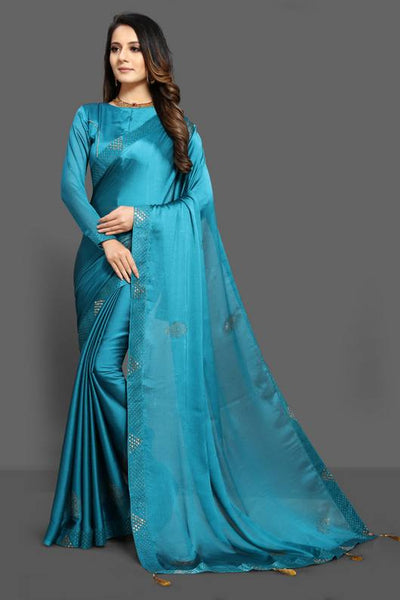 TEAL WEDDING DESIGNER SAREE - Asian Party Wear