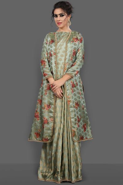 PISTA GREEN NEW STYLE EID FESTIVE SAREE - Asian Party Wear