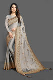 ASH GREY & GOLD INDIAN DESIGNER SAREE - Asian Party Wear