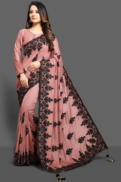 ZAC20-12 CORAL PINK SHINNING INDIAN WEDDING SAREE - Asian Party Wear