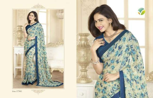 17341 TEAL BLUE SHEESHA STAR WALK-18 GEORGETTE PRINTED SAREE - Asian Party Wear