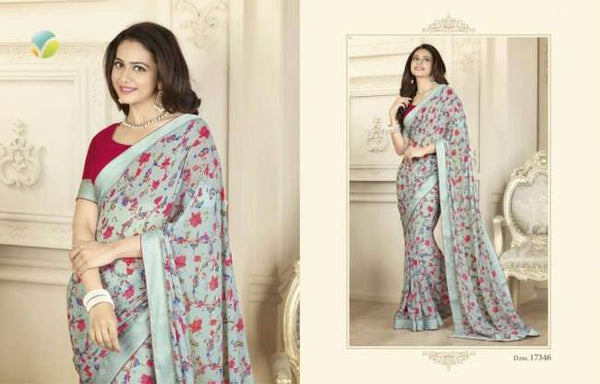 17346 LIGHT GRAY SHEESHA STAR WALK-18 GEORGETTE PRINTED SAREE - Asian Party Wear