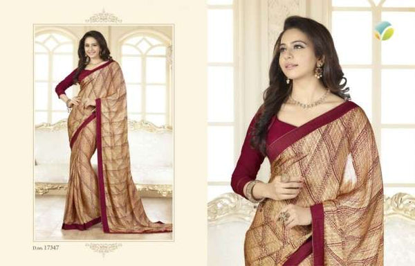 17347 MAROON AND BEIGE SHEESHA STAR WALK-18 GEORGETTE PRINTED SAREE - Asian Party Wear