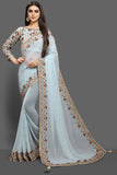 SKY BLUE BOLLYWOOD DESI STYLE SAREE - Asian Party Wear