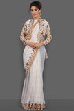 BRILLIANT WHITE NEW JACKET STYLE FESTIVE SAREE - Asian Party Wear