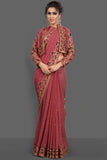 ROSE PINK JACKET STYLE DESIGNER WEDDING SAREE - Asian Party Wear