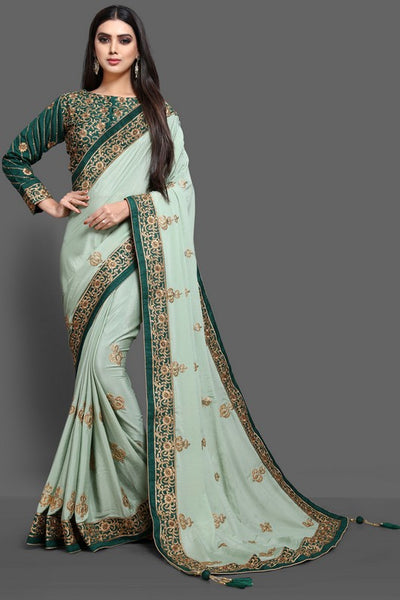 ZAC20-05 PISTA GREEN INDIAN WEDDING SAREE - Asian Party Wear