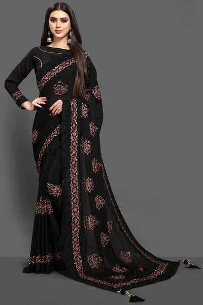 ZAC20-03 Black Evening Wear Readymade Saree - Asian Party Wear