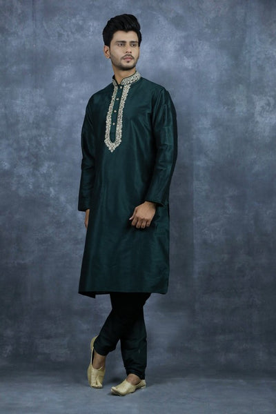 Dark Green Kurta Pajama Mens Wedding Suit - Asian Party Wear