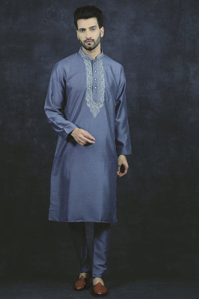 Dark Grey Mens Kurta Indian Menswear Eid Outfit - Asian Party Wear